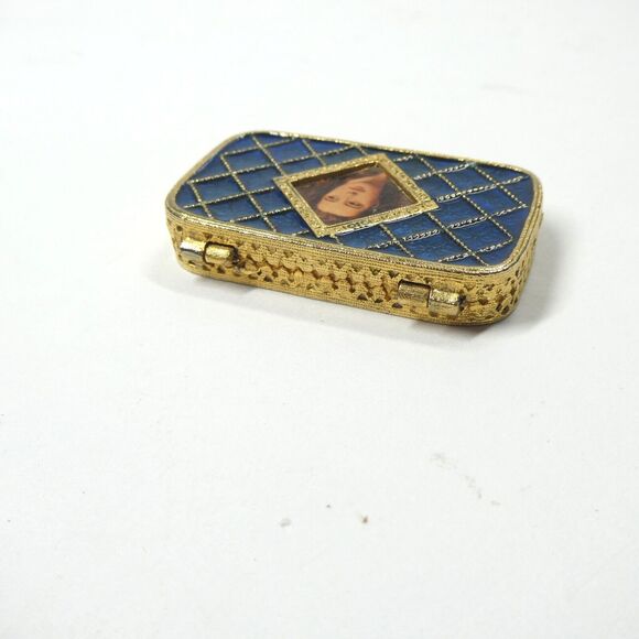 Estee Lauder Pillbox Perfume Compact Vintage Enamel Blue Goldtone - Picture 4 of 8